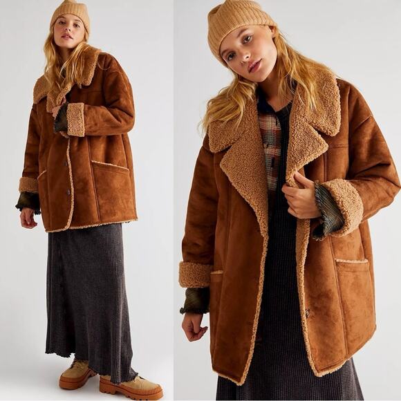 Free People Jackets & Blazers - Free People Western Bohemian Retro 70s Winter Faux Sherpa Suede Diogo Coat Small